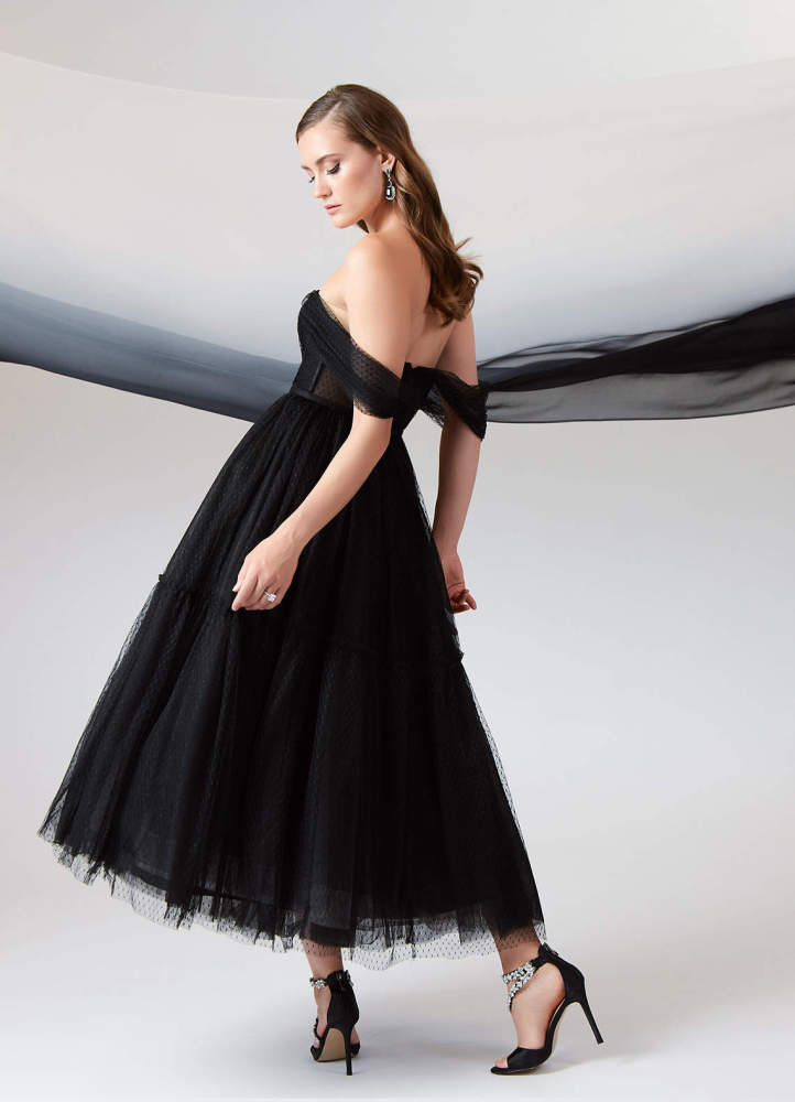 elyessen Vienna Diamond White Champagne A-Line Off-The-Shouler Tulle Dress