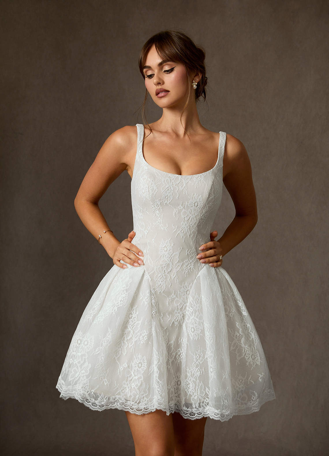 elyessen Dawn Two-Piece Diamond White A-Line Lace Dress