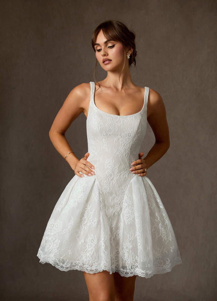 elyessen Dawn Two-Piece Diamond White A-Line Lace Dress
