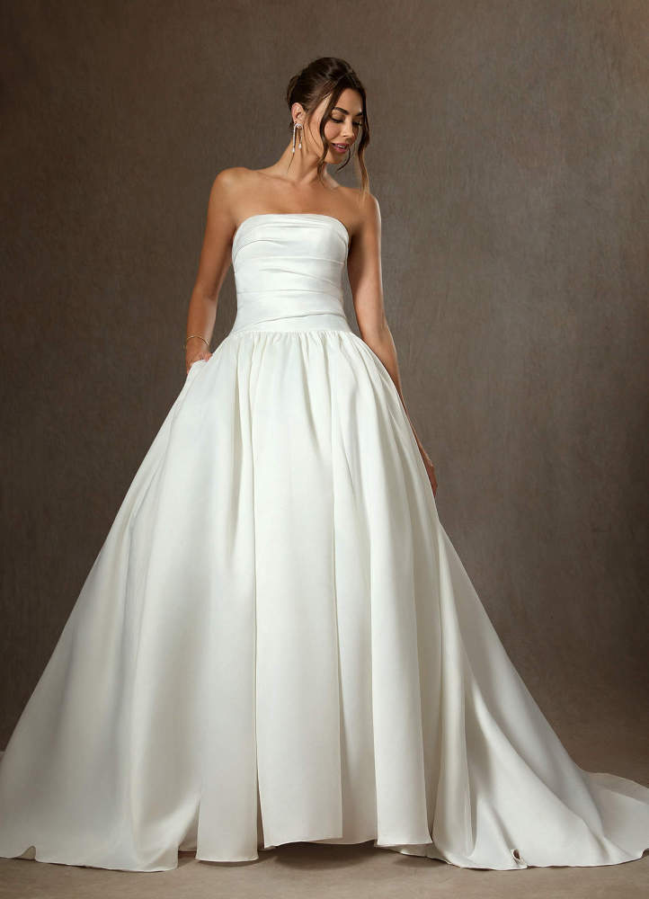 elyessen Lucinda Diamond White Ball-Gown Strapless Matte Satin Dress