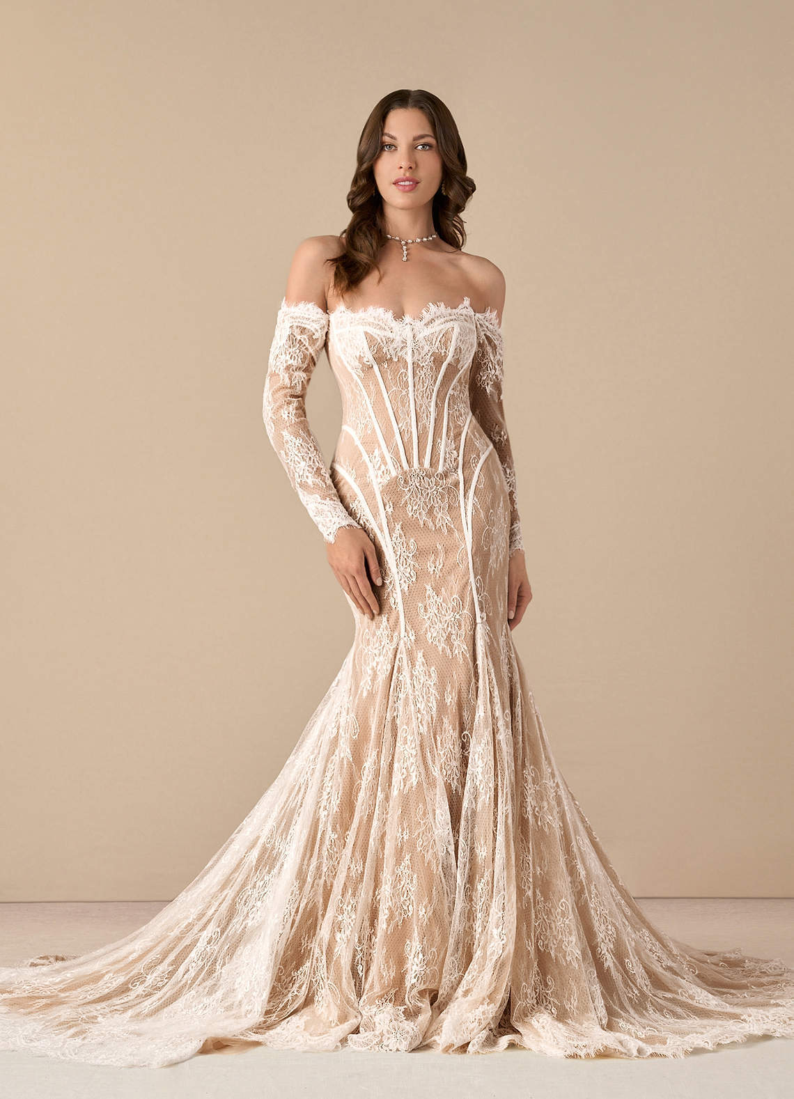 elyessen  Diamond White Mermaid Off the Shoulder Tulle Dress