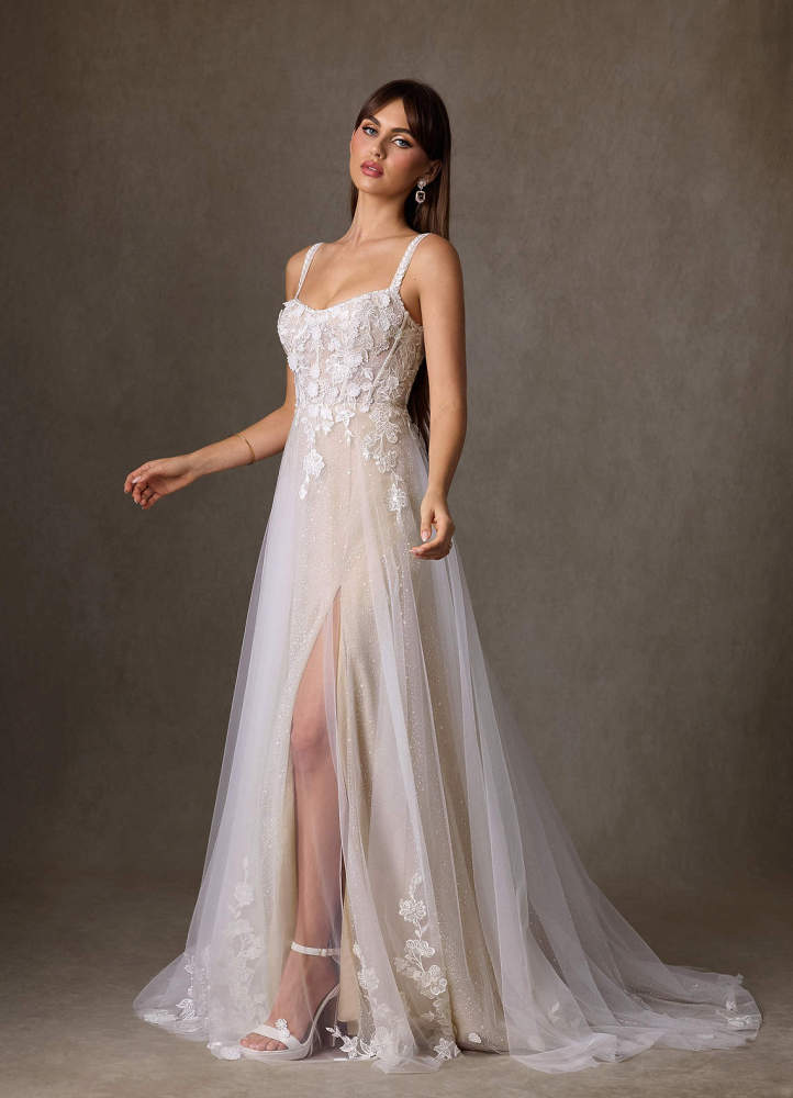 elyessen  Diamond White A-Line Scoop Tulle Dress