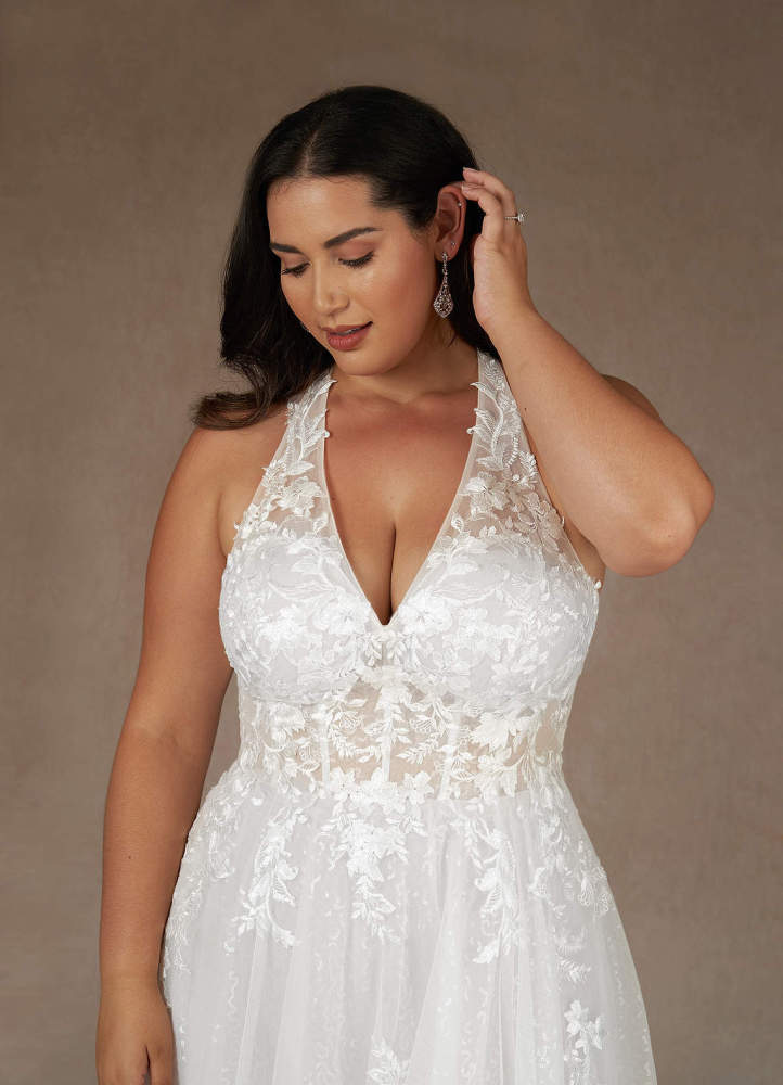 elyessen Dysis Diamond White A-Line Halter Sequins Tulle Dress