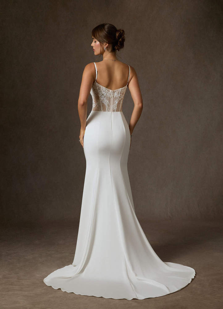 elyessen  Diamond White Mermaid Off the Shoulder Crepe Back Satin Dress