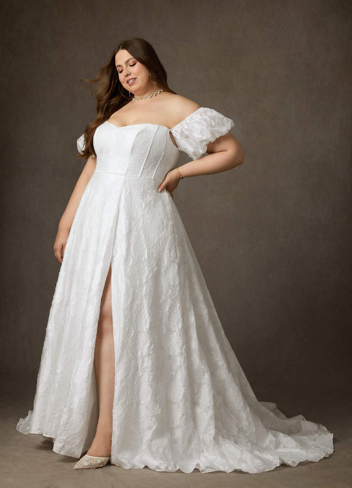 elyessen Diamond White Ball-Gown Sweetheart Neckline Floral Burnout Jacquard Dress