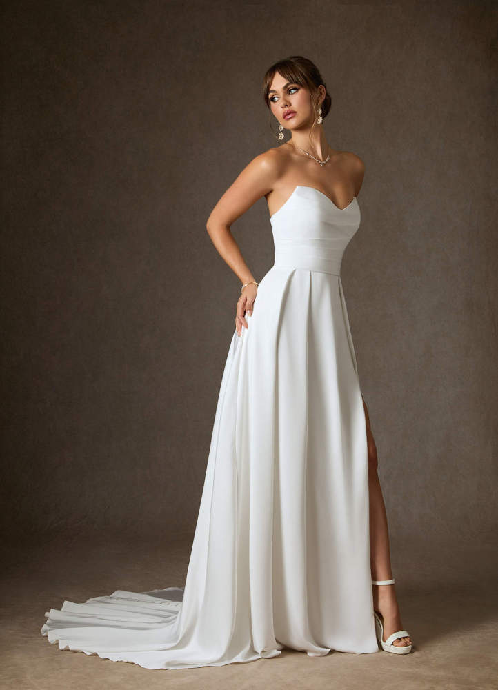 elyessen Marisela Diamond White A-Line Sequins Crepe Back Satin Dress