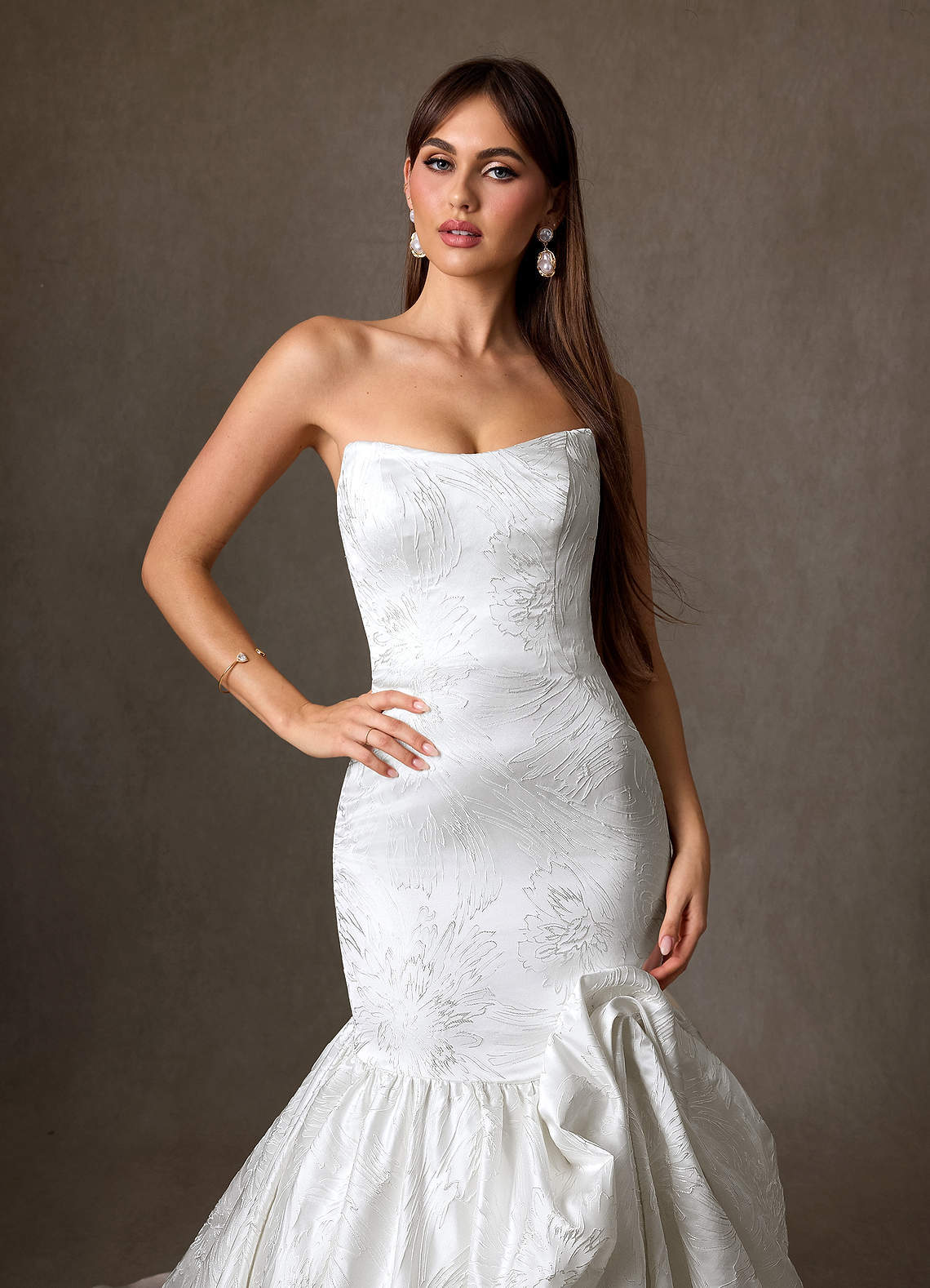 elyessen Quinta Diamond White Mermaid Strapless Floral Jacquard Dress