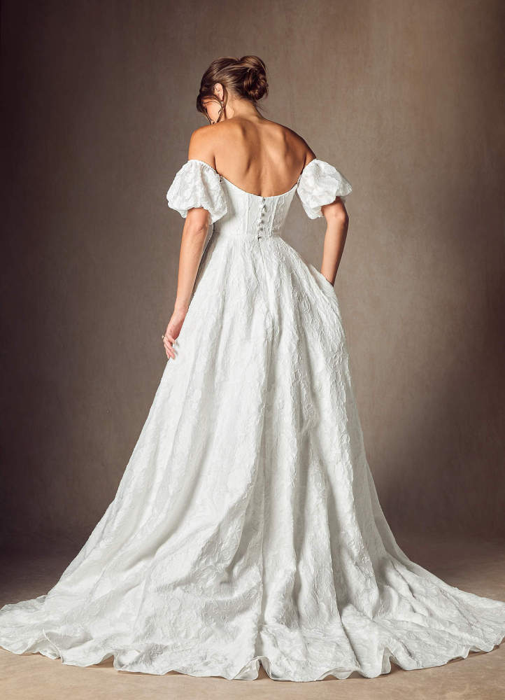 elyessen Gladiola Diamond White Ball-Gown Sweetheart Neckline Floral Burnout Jacquard Dress