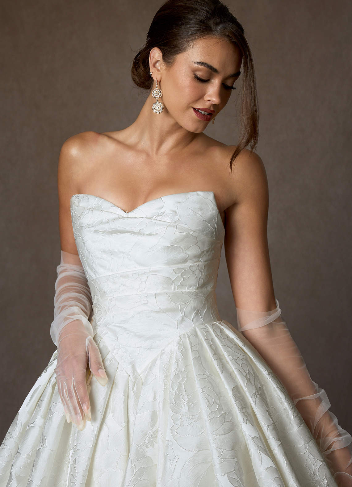 elyessen Celestia Diamond White Ball-Gown Strapless Floral Jacquard Dress