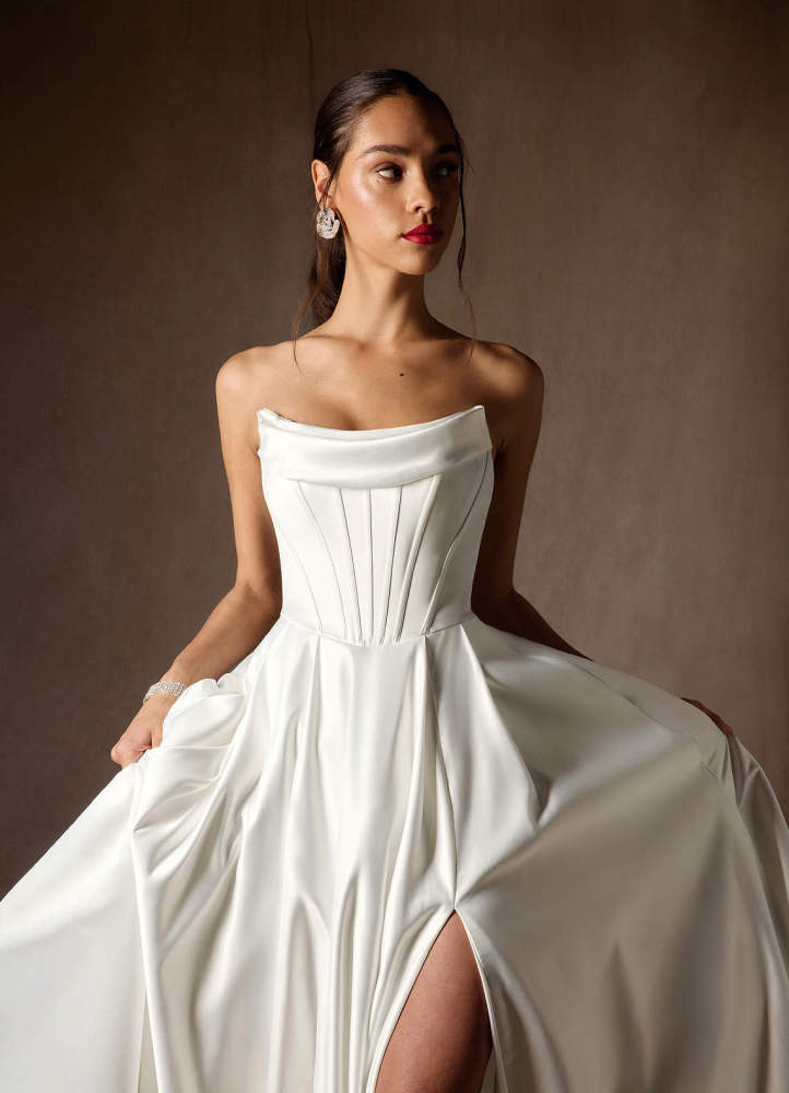 elyessen Katalina Diamond White Ball-Gown Strapless Satin Dress