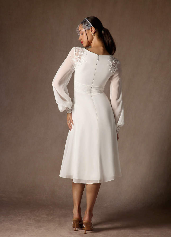elyessen Amila Diamond White A-Line V-Neck Lace Chiffon Dress