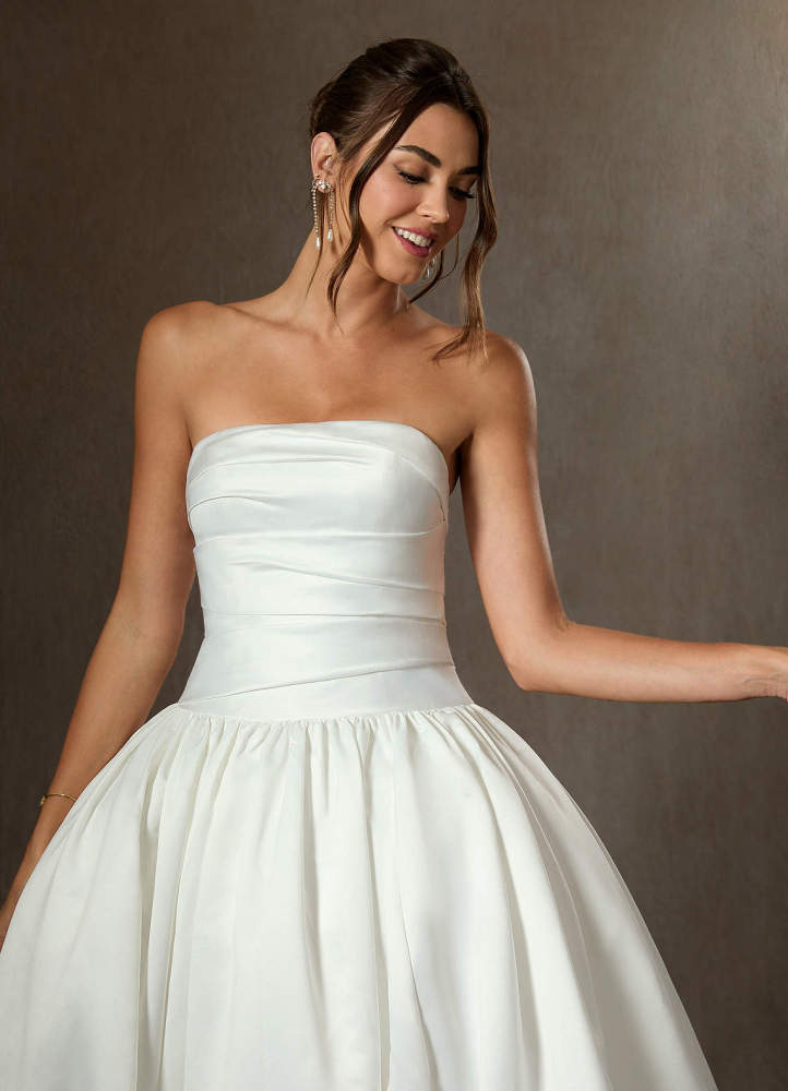 elyessen Lucinda Diamond White Ball-Gown Strapless Matte Satin Dress
