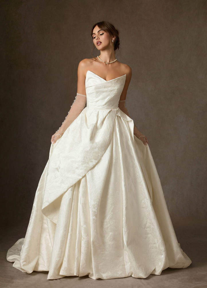 elyessen Allira Antique White Ball-Gown Strapless Floral Jacquard Dress
