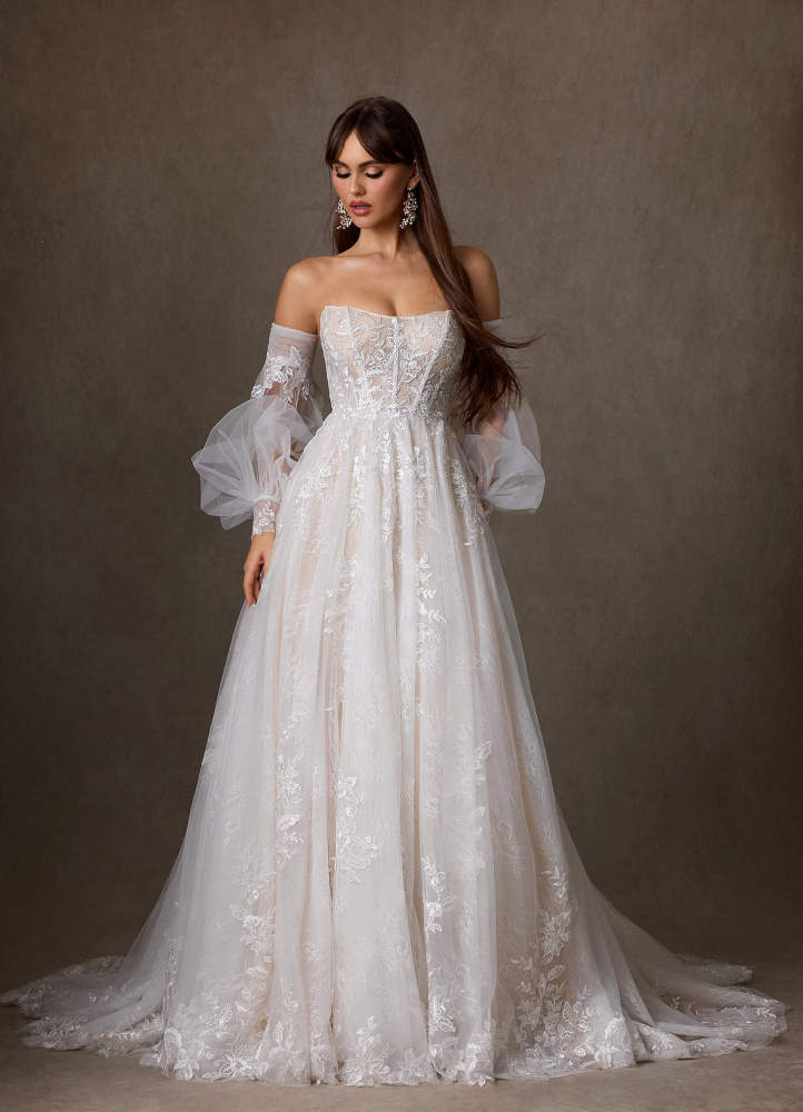 elyessen Two-Piece Diamond White Ball-Gown Strapless Lace Dress