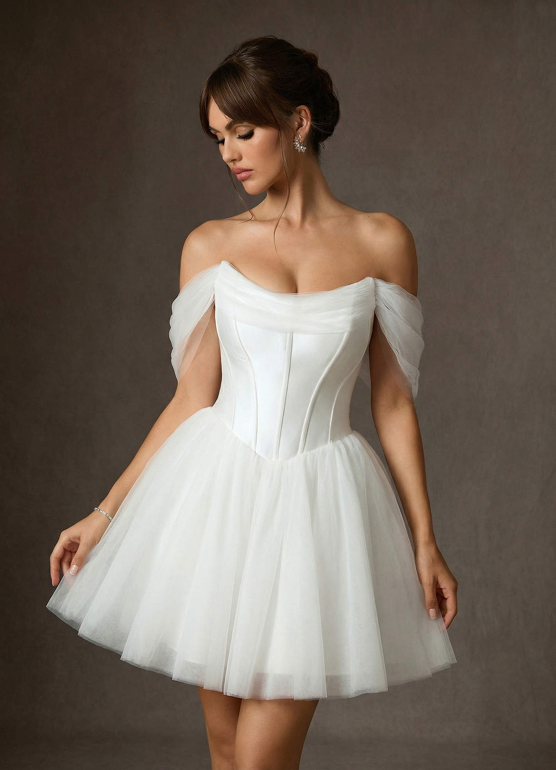 elyessen Naef Two-Piece Diamond White A-Line Tulle Dress