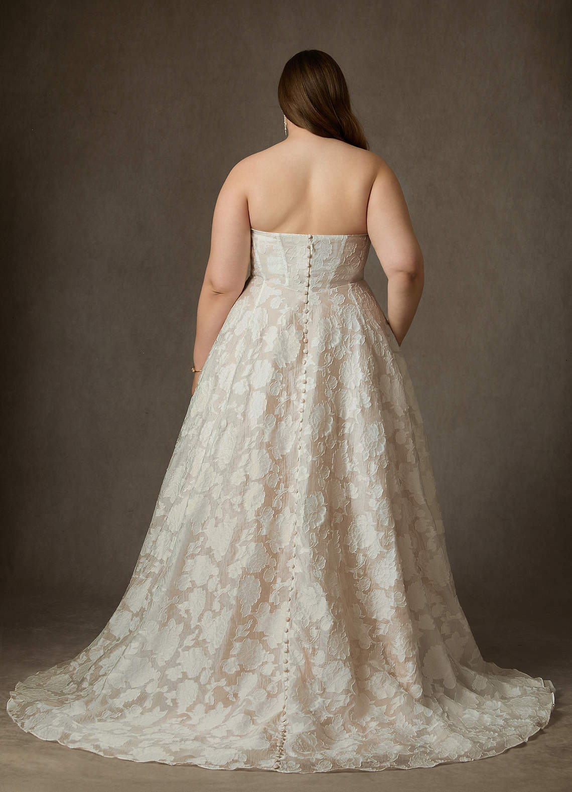 elyessen  Diamond White Ball-Gown Strapless Floral Burnout Jacquard Dress