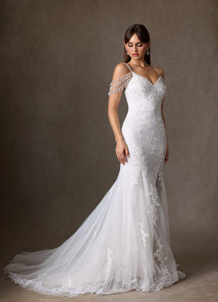 elyessen Saskia Diamond White Mermaid Sequins Tulle Dress