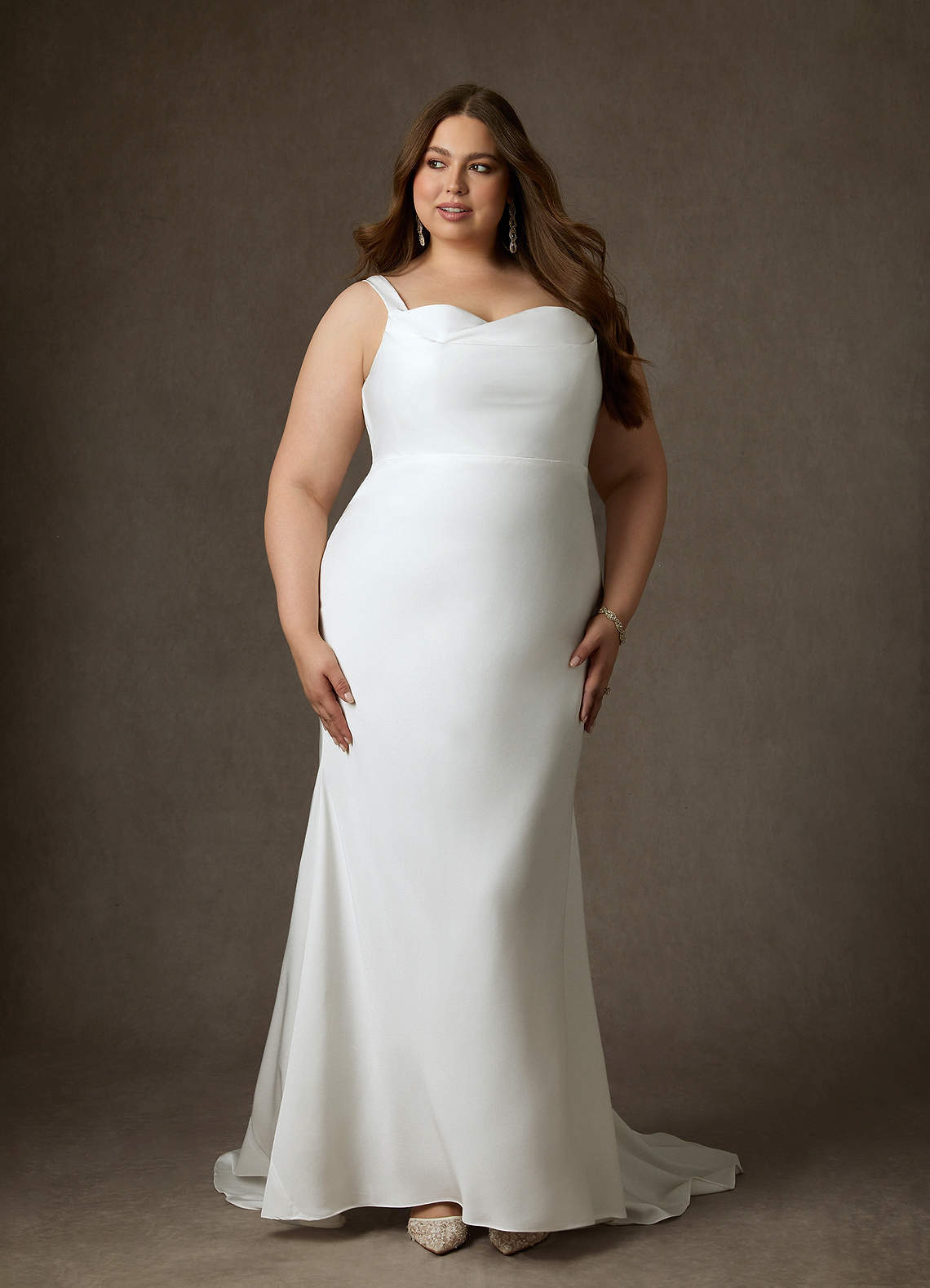 elyessen Lyssa Diamond White Mermaid Crepe Back Satin Dress
