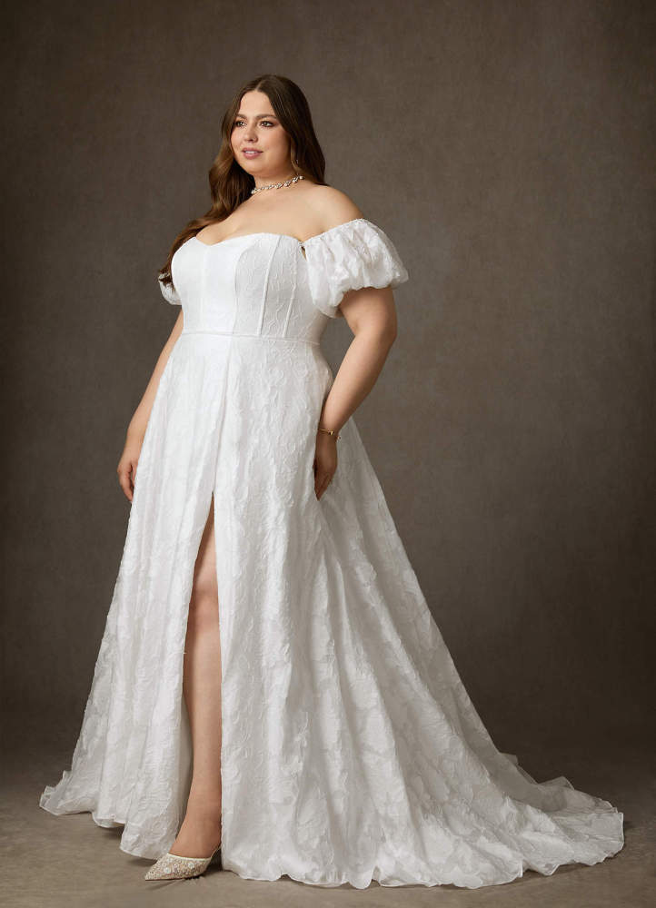 elyessen Diamond White Ball-Gown Sweetheart Neckline Floral Burnout Jacquard Dress