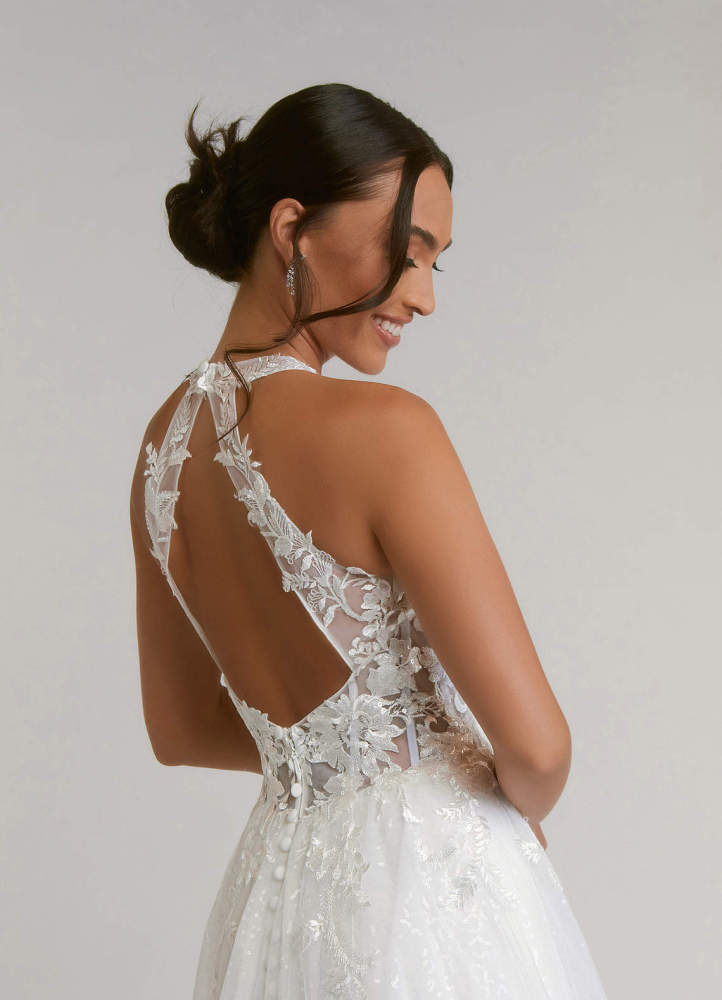 elyessen Dysis Diamond White A-Line Halter Sequins Tulle Dress