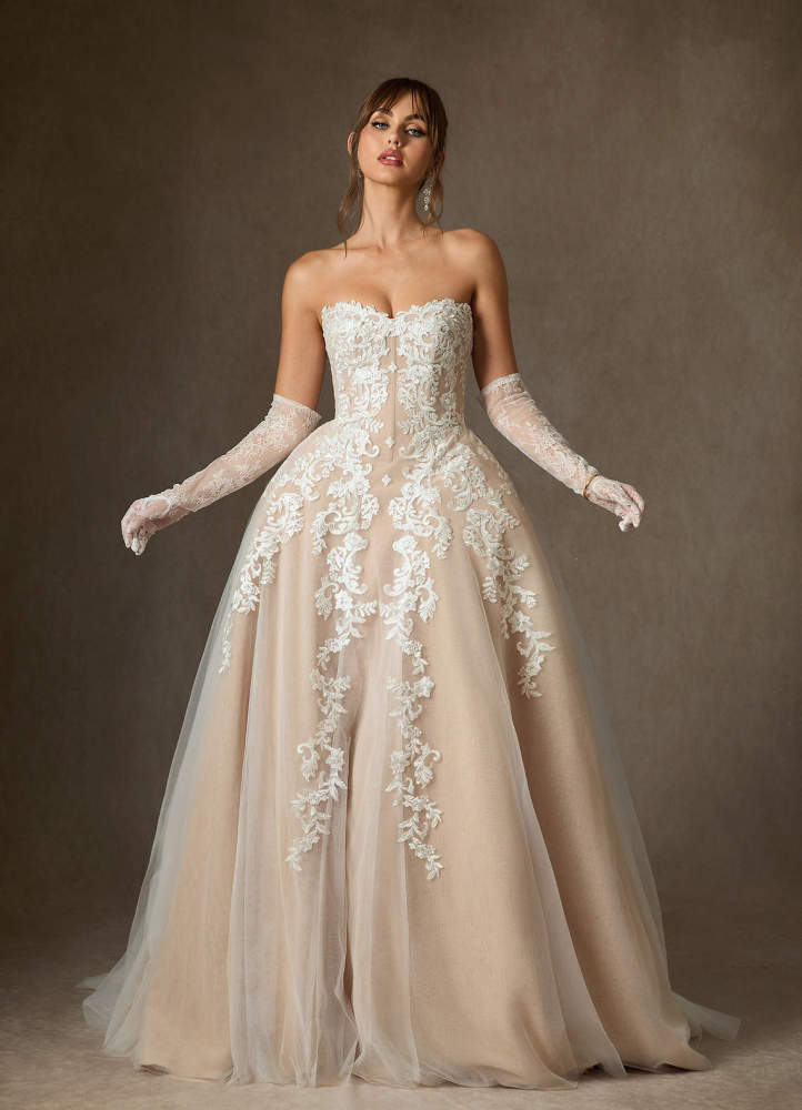 elyessen Sonnet Diamond White Ball-Gown Strapless Lace Dress