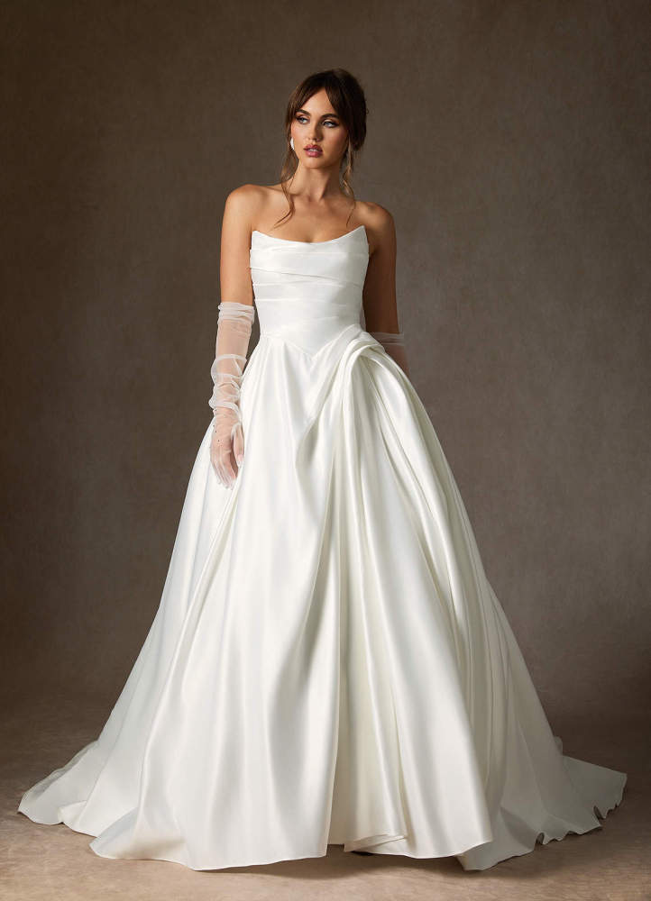elyessen Adelise Diamond White Ball-Gown Strapless Satin Dress