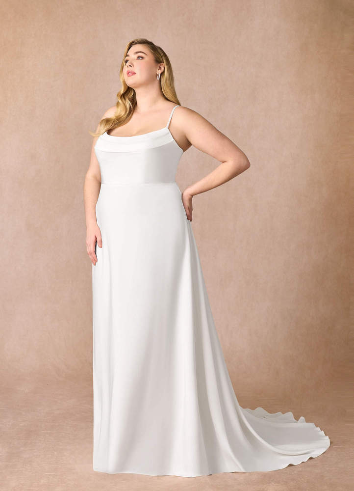 elyessen Shiv Diamond White A-Line Beaded Crepe Back Satin Dress
