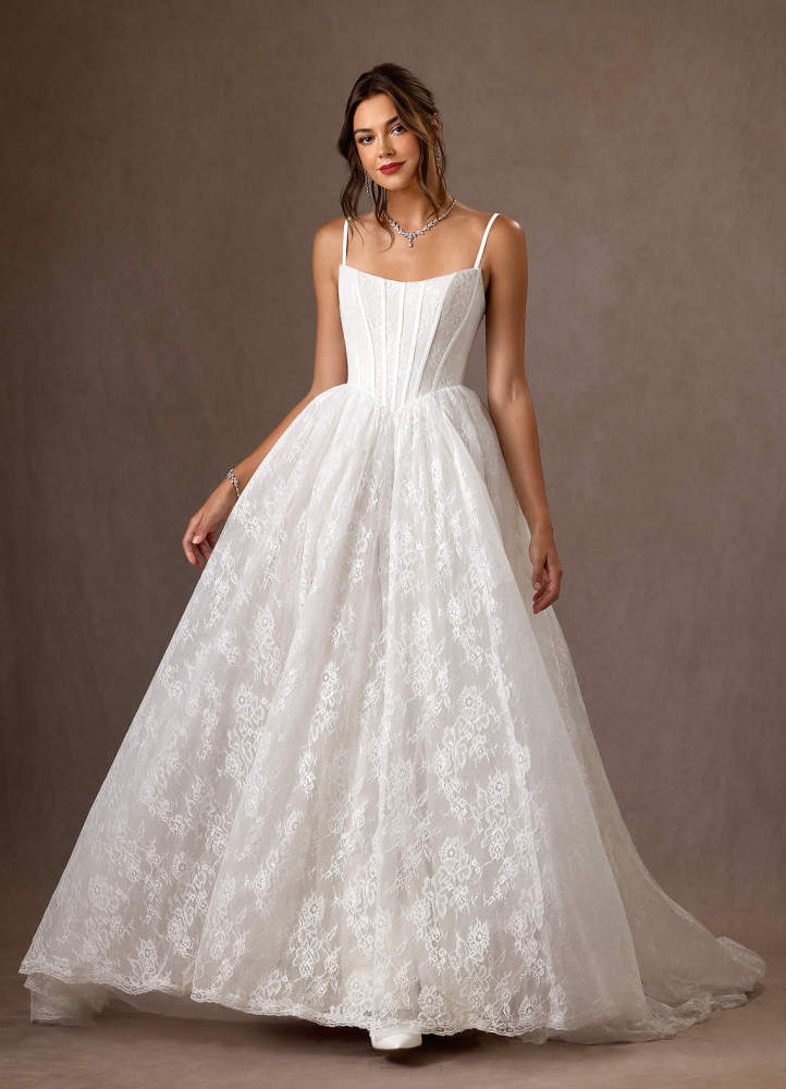 elyessen Demetria Diamond White Ball-Gown Strapless Lace Dress
