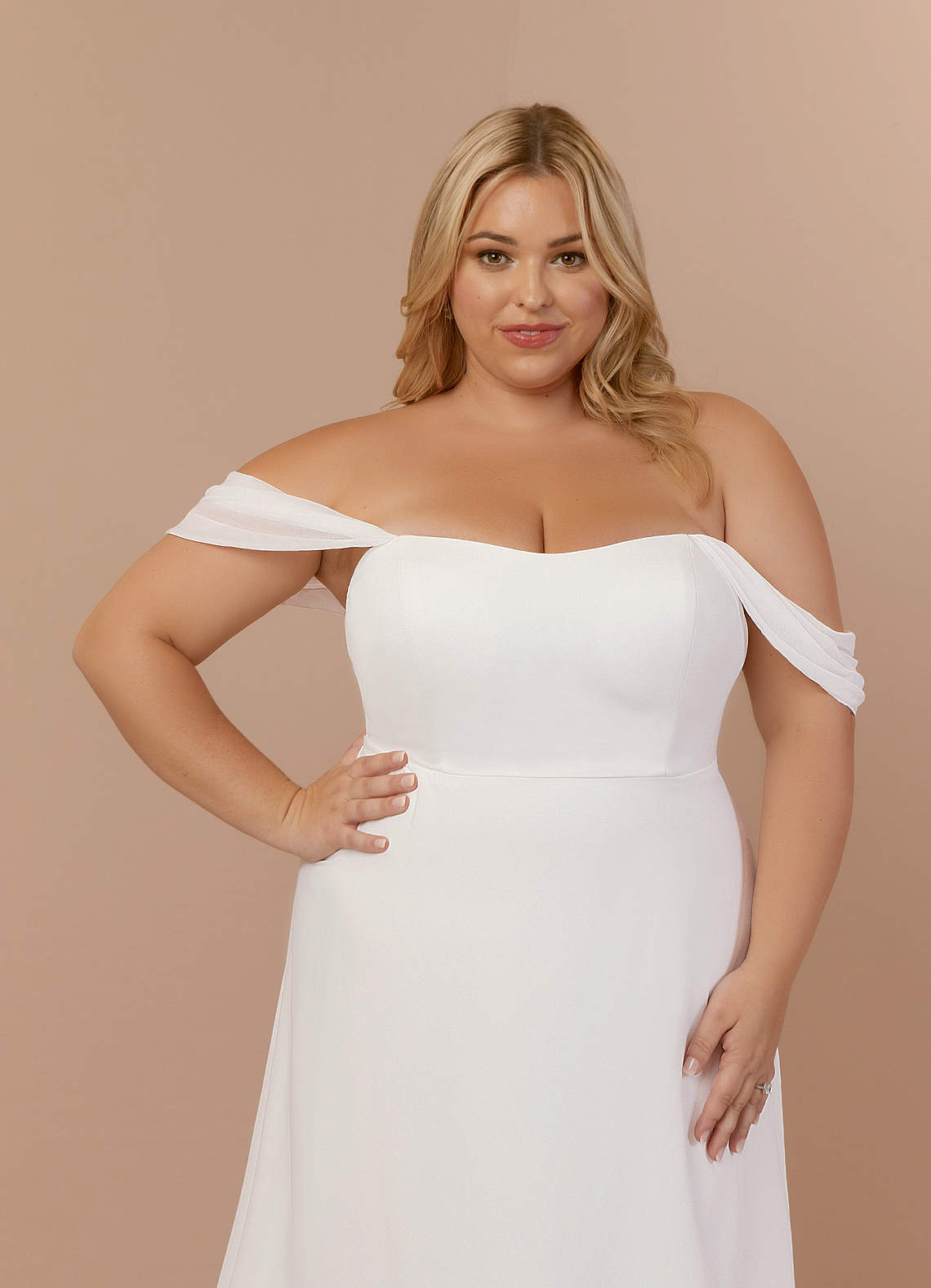 elyessen Ava Stretch Diamond White A-Line Off the Shoulder Stretch Chiffon Dress