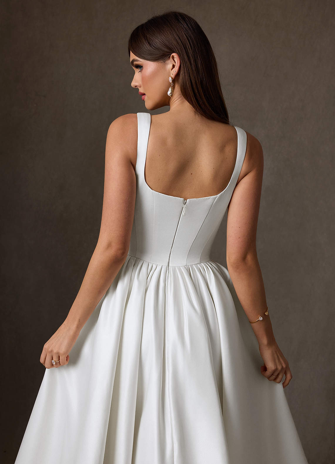 elyessen Verina Diamond White A-Line with Pockets Satin Dress