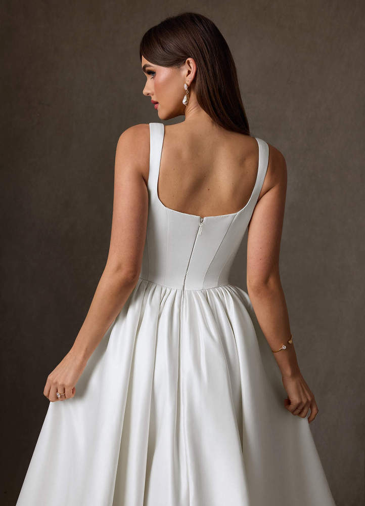 elyessen Verina Diamond White A-Line with Pockets Satin Dress