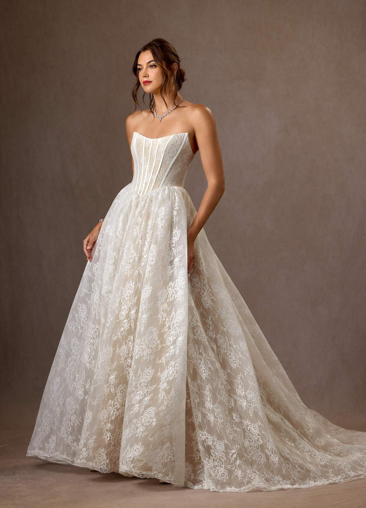 elyessen  Diamond White Ball-Gown Strapless Lace Dress