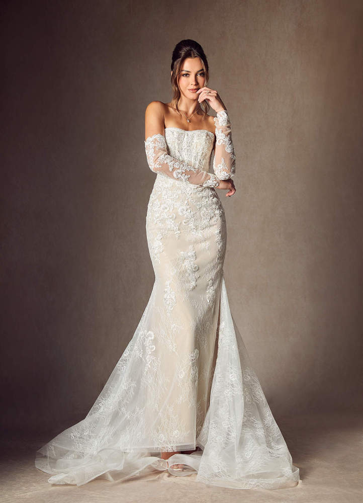 elyessen  Diamond White Mermaid Strapless Lace Dress