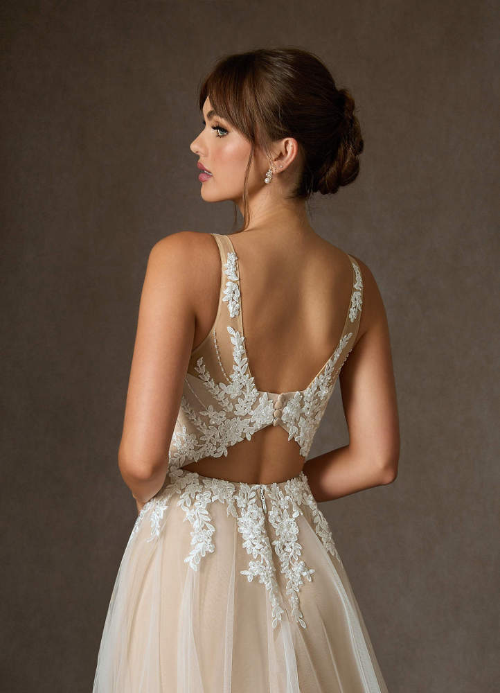 elyessen Goddess Two-Piece Diamond White A-Line V-Neck Sequins Tulle Dress