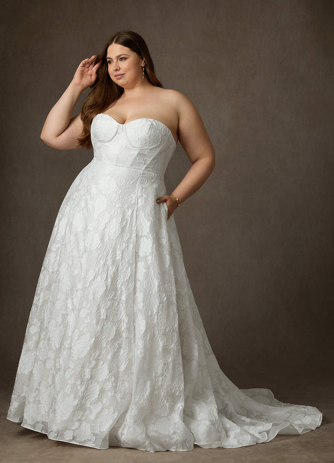 elyessen Meadow Diamond White Ball-Gown Strapless Floral Burnout Jacquard Dress