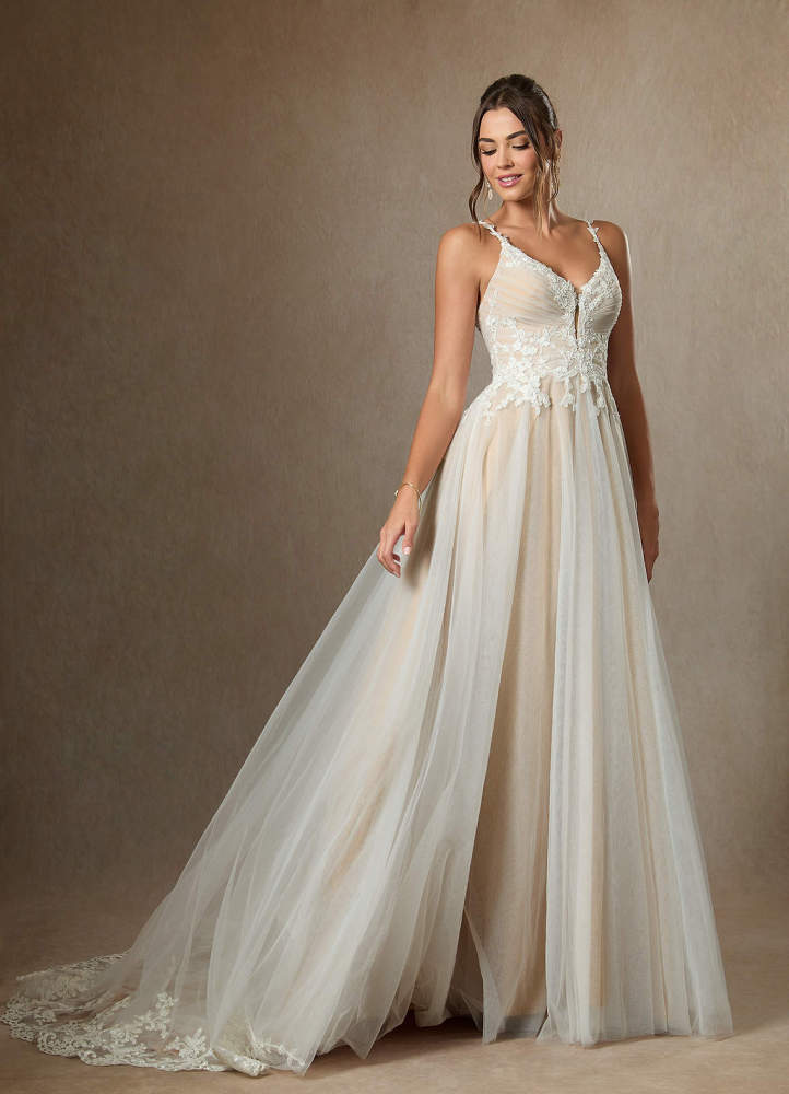 elyessen Free pannier Diamond White A-Line V-Neck Lace Tulle Dress