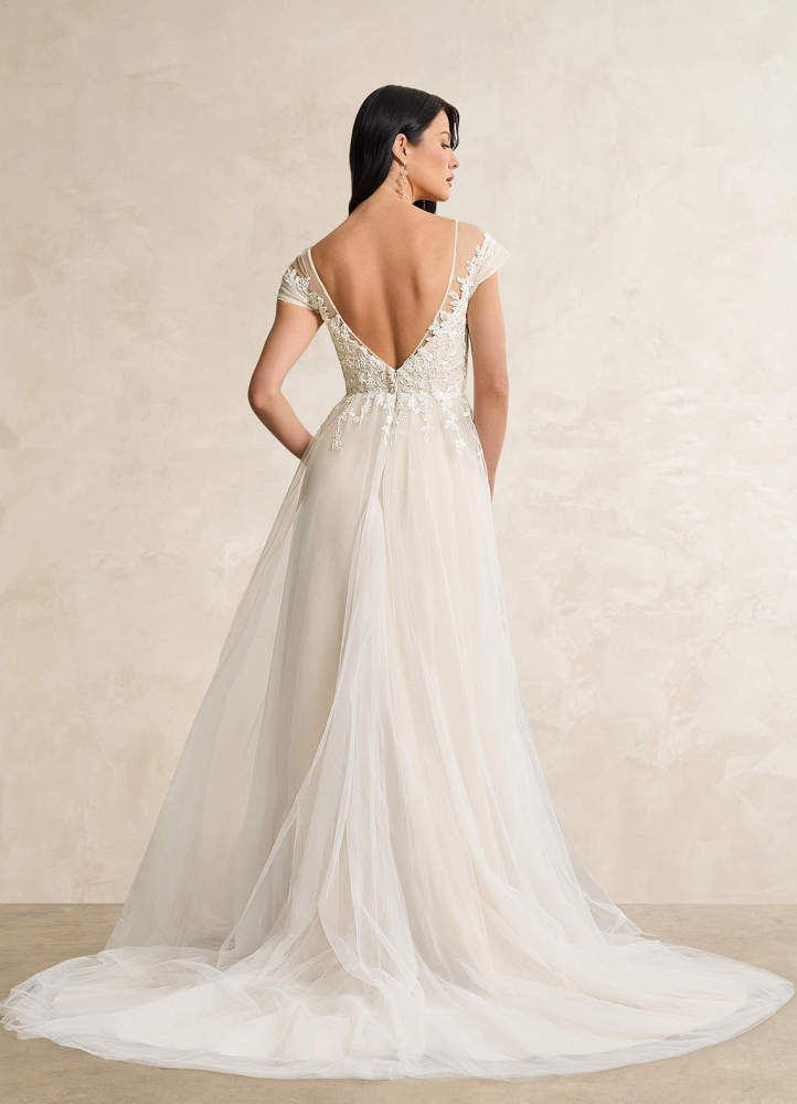 elyessen  Diamond White A-Line V-Neck Tulle Dress
