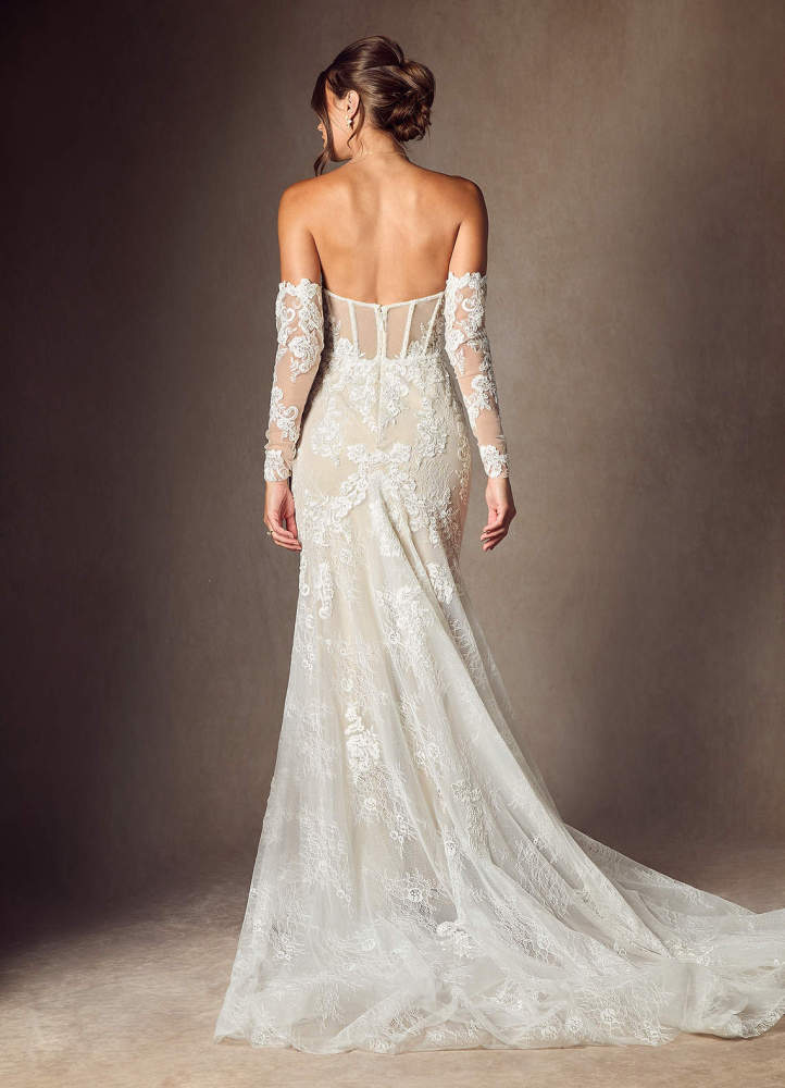 elyessen  Diamond White Mermaid Strapless Lace Dress