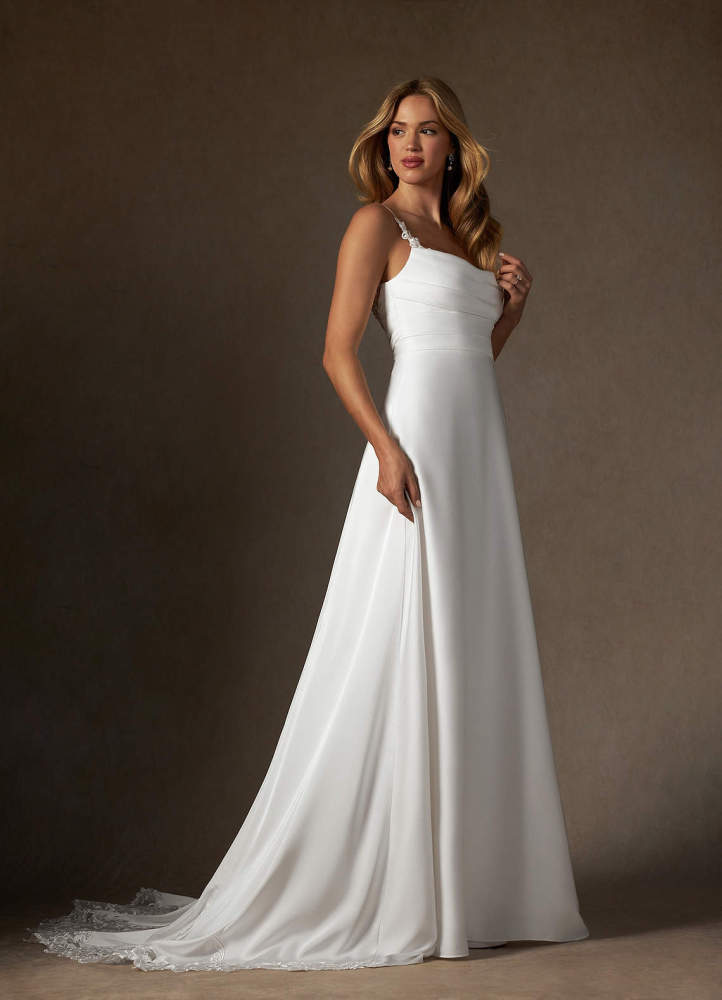 elyessen Sable Stretch Diamond White A-Line Lace Stretch Satin Dress