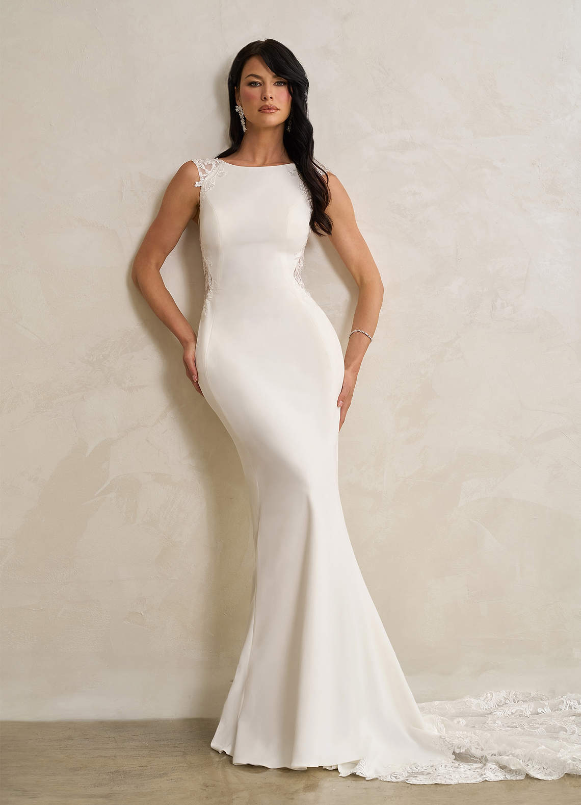 elyessen Bai Stretch Diamond White Mermaid Scoop Sequins Stretch Crepe Dress