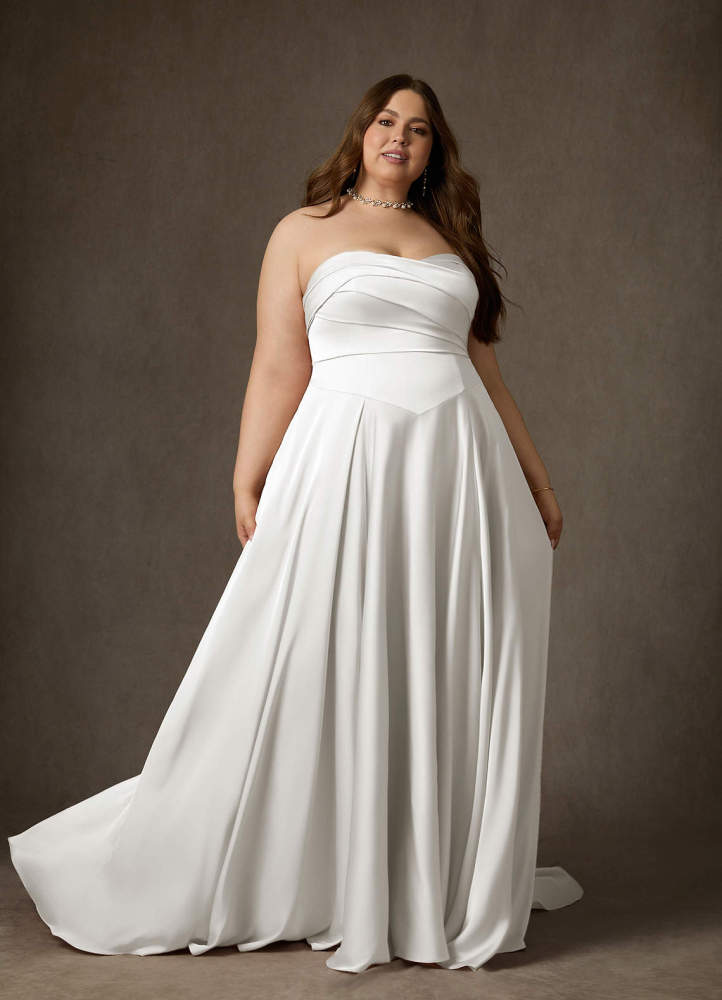 elyessen Alta Stretch Diamond White A-Line Strapless Stretch Satin Dress