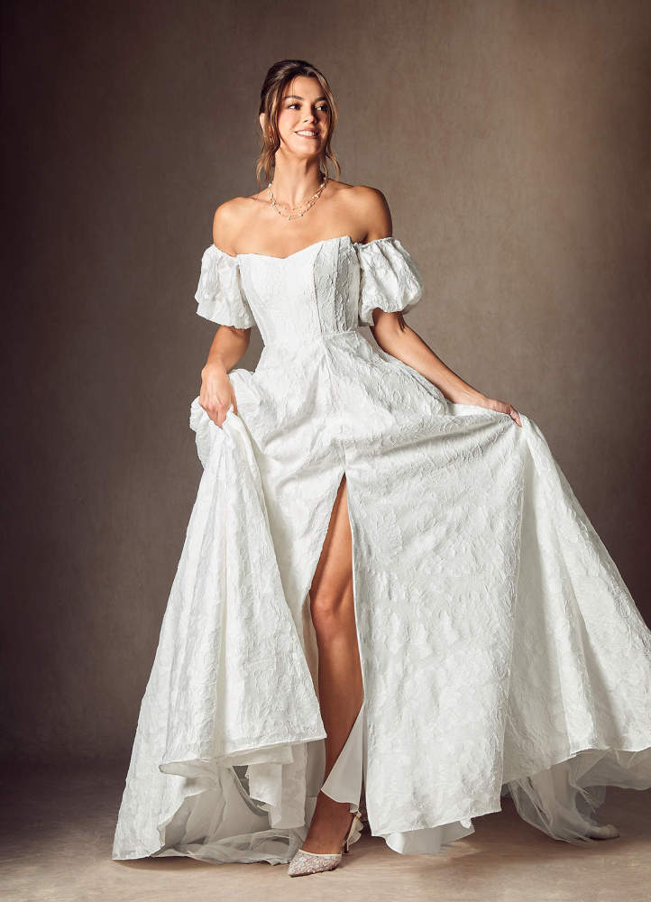 elyessen Gladiola Diamond White Ball-Gown Sweetheart Neckline Floral Burnout Jacquard Dress