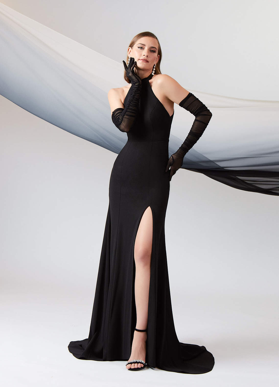 elyessen Aerith Stretch Diamond White Sheath Bow Stretch Crepe Dress