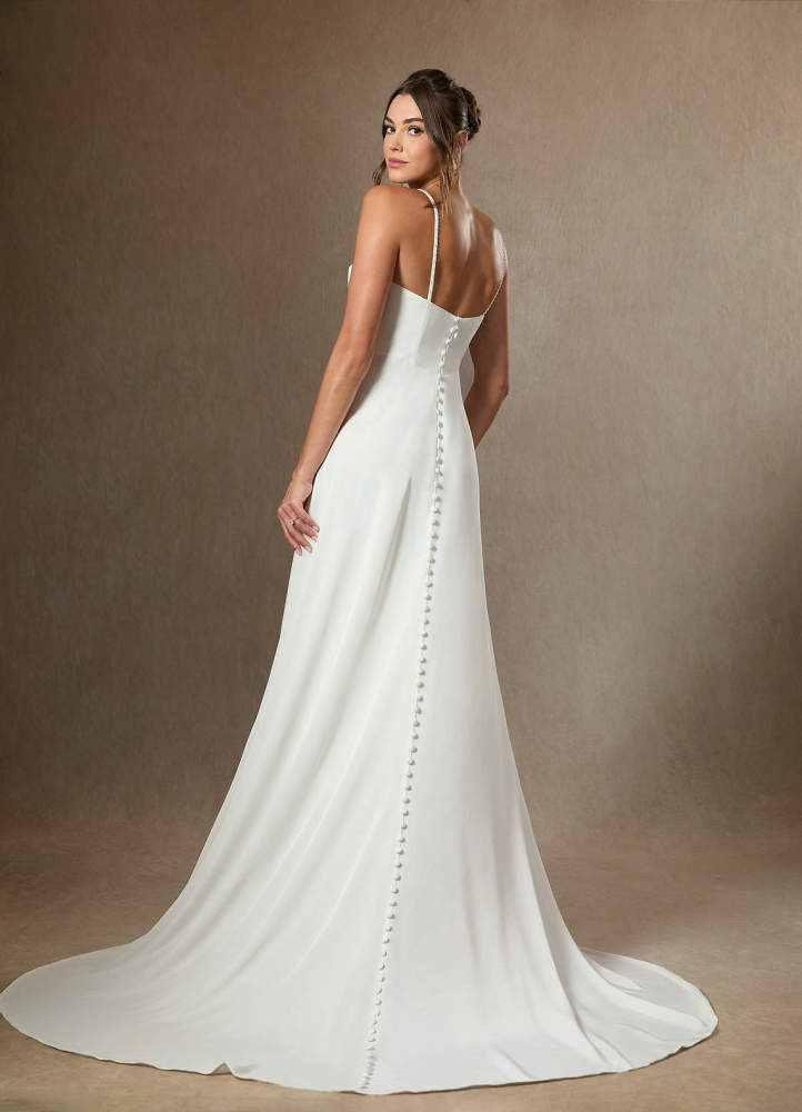 elyessen Shiv Diamond White A-Line Beaded Crepe Back Satin Dress
