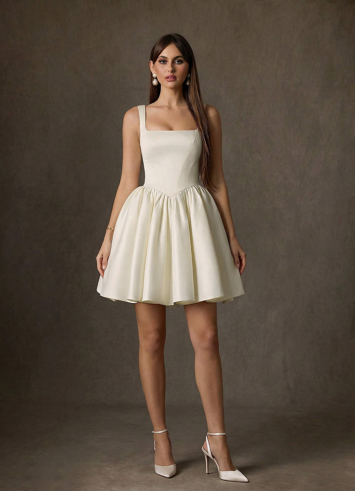elyessen Saverina Diamond White A-Line with Pockets Satin Dress