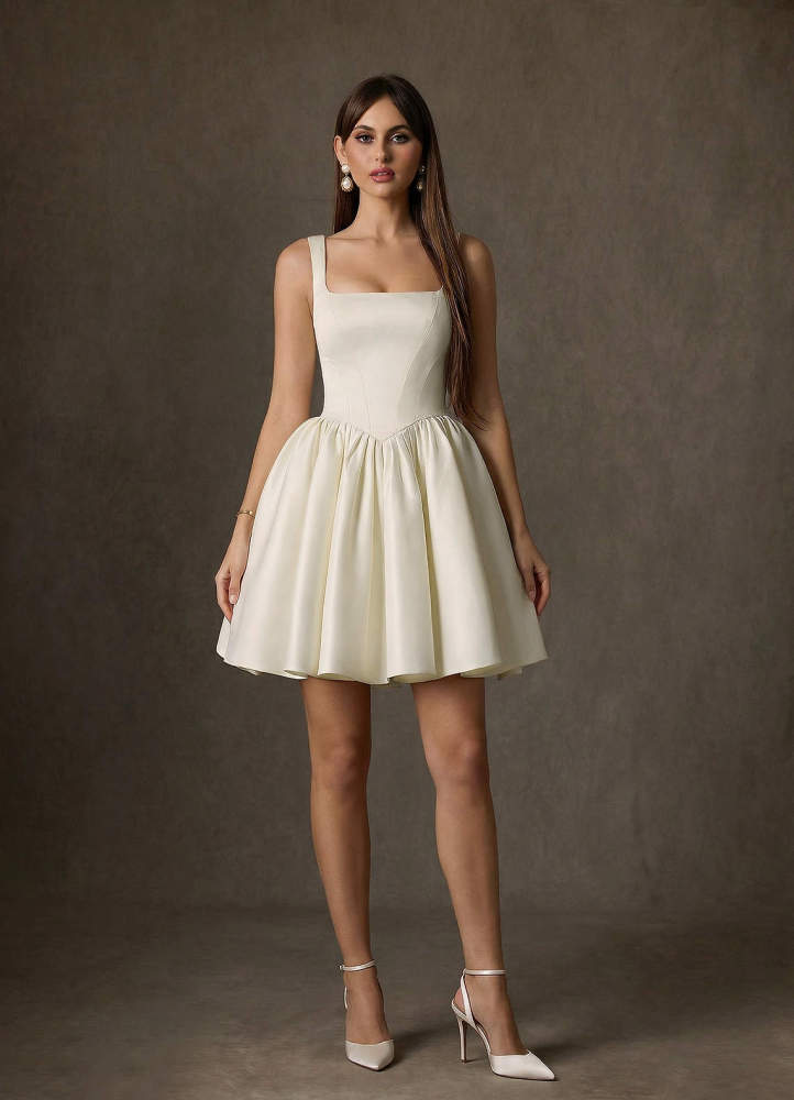 elyessen Saverina Diamond White A-Line with Pockets Satin Dress