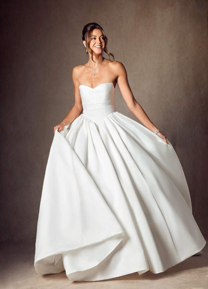 elyessen Celestia Diamond White Ball-Gown Strapless Matte Satin Dress