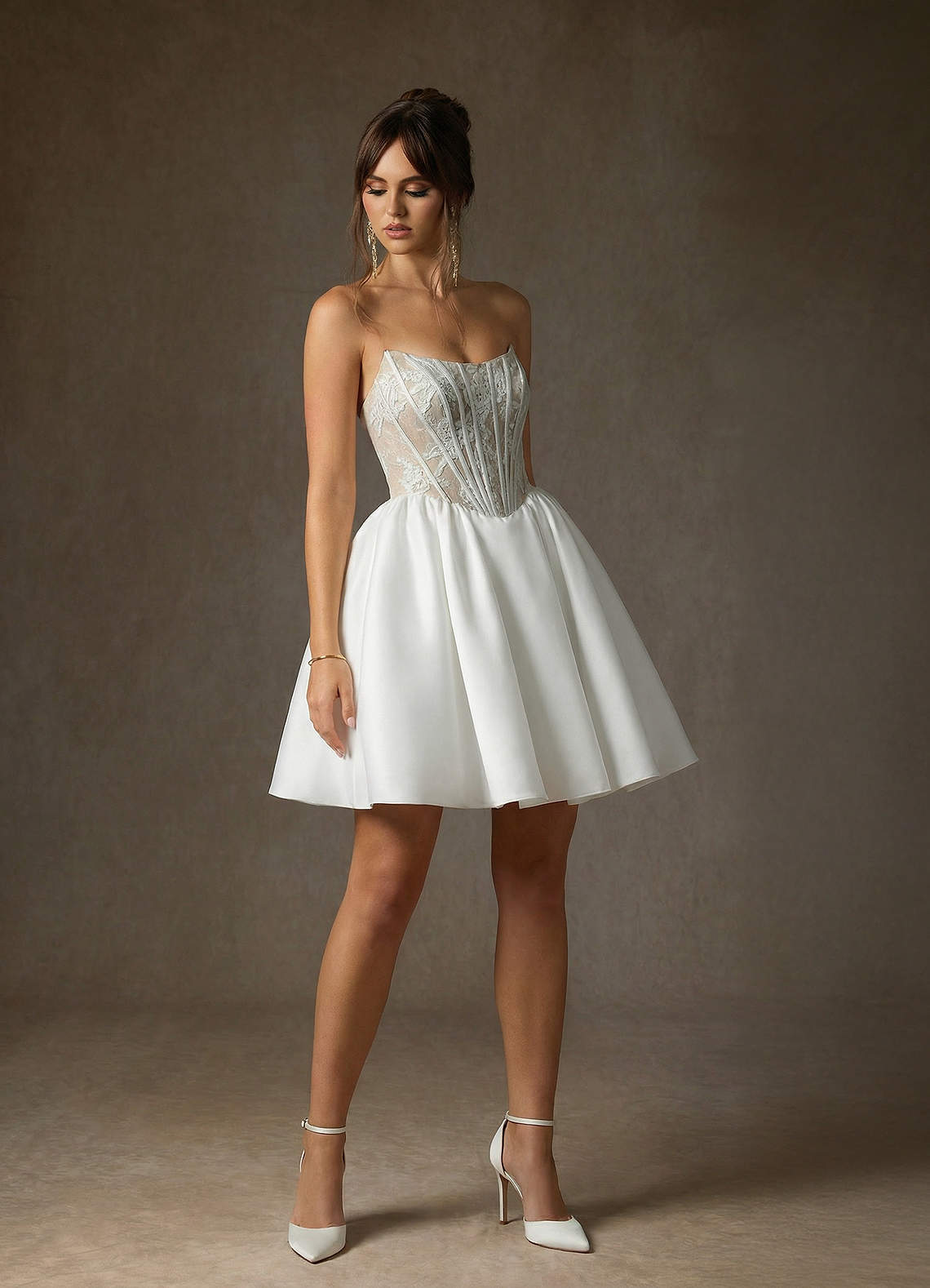 elyessen Diamond White A-Line Strapless Lace Dress