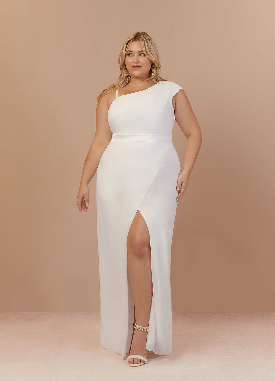 elyessen Oaklee Stretch Diamond White Sheath One Shoulder Stretch Satin Dress