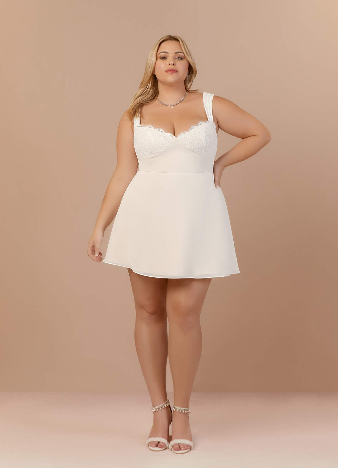 elyessen  Diamond White A-Line Sweetheart lace Chiffon Dress
